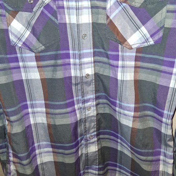 Vigo Jeans Pearl Snap Western Long Sleeve Shirt Mens Purplr Gray Plaid S - Picture 3 of 6